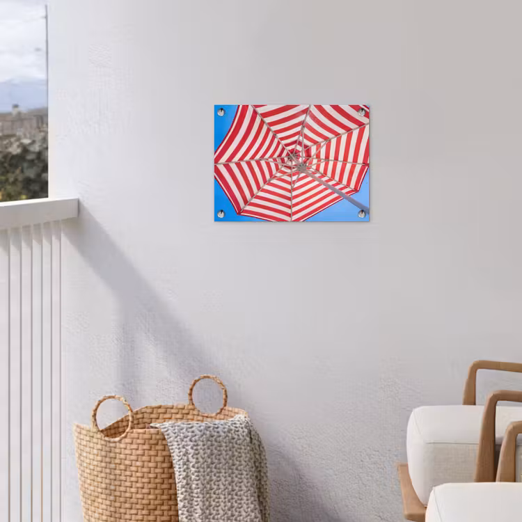 Parasol - Strepen - Zomer - Rood - Blauw tuinposter los doek klein -sfeer8