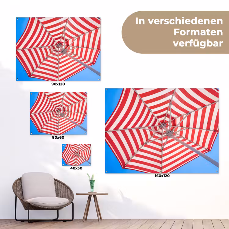 Parasol - Strepen - Zomer - Rood - Blauw tuinposter los doek klein -Xsfeer9_DE