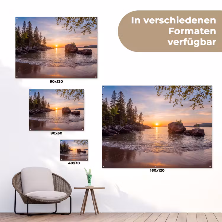 Zonsondergang - Kust - Water - Natuur - Oranje tuinposter los doek klein -Xsfeer9_DE