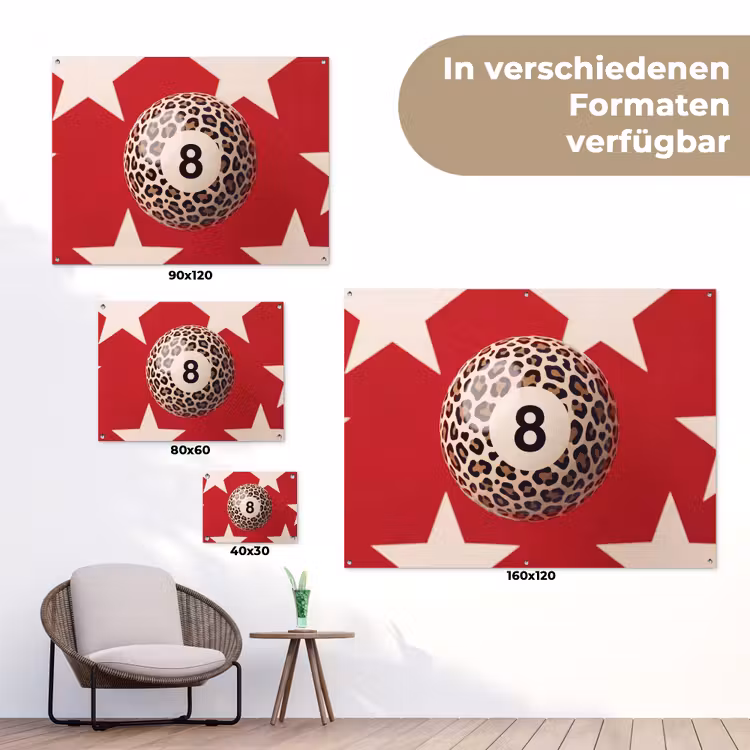 Spel - Dierenprint - Nummer 8 - Modern - Rood tuinposter los doek klein -Xsfeer9_DE