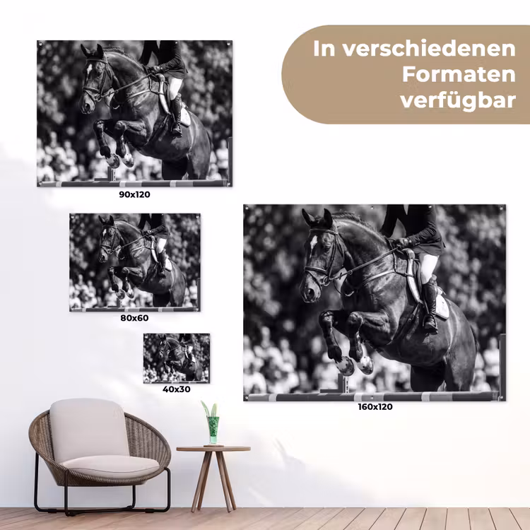 Springen - Paard - Zwart - Wit tuinposter los doek klein -Xsfeer9_DE