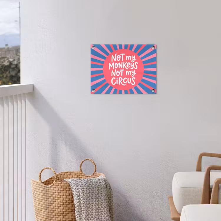 Spreuk - Grafisch - Abstract - Roze - Blauw tuinposter los doek klein -sfeer8