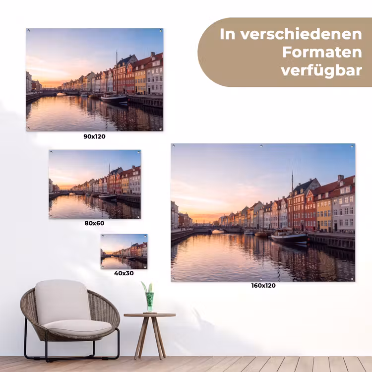 Stad - Gracht - Zonsondergang - Klassiek - Kleurrijk tuinposter los doek klein -Xsfeer9_DE