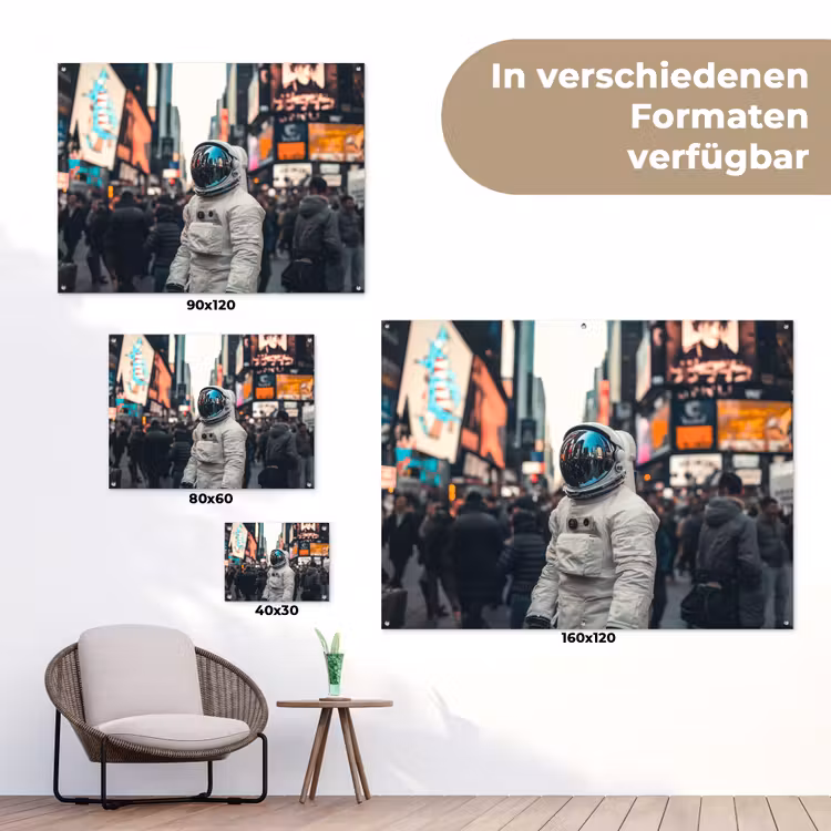 Stad - Mensen - Astronaut - Wit tuinposter los doek klein -Xsfeer9_DE