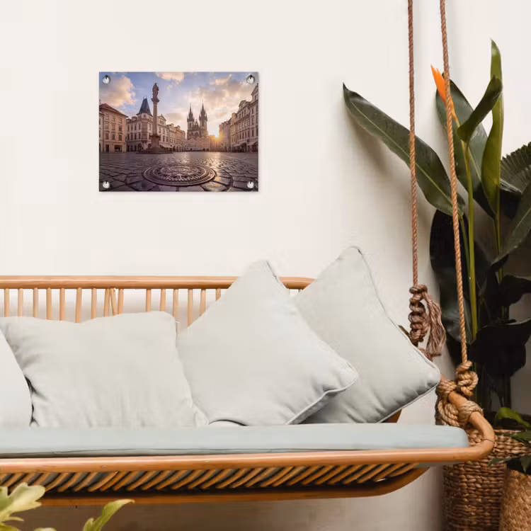 Stad - Praag - Ochtend - Architectuur - Goud tuinposter los doek klein -sfeer7