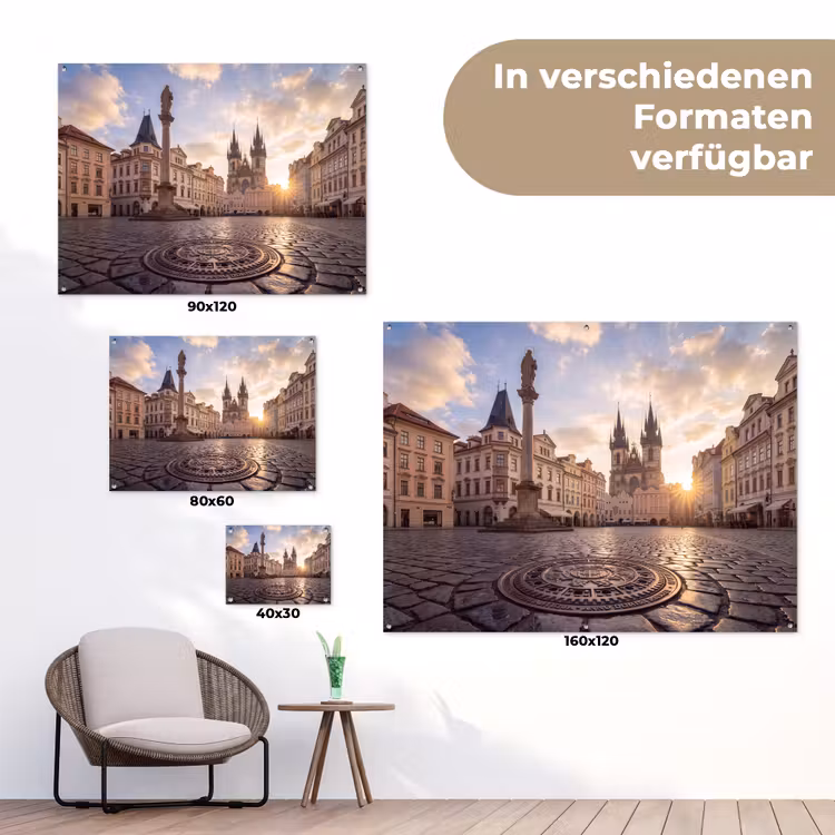 Stad - Praag - Ochtend - Architectuur - Goud tuinposter los doek klein -Xsfeer9_DE