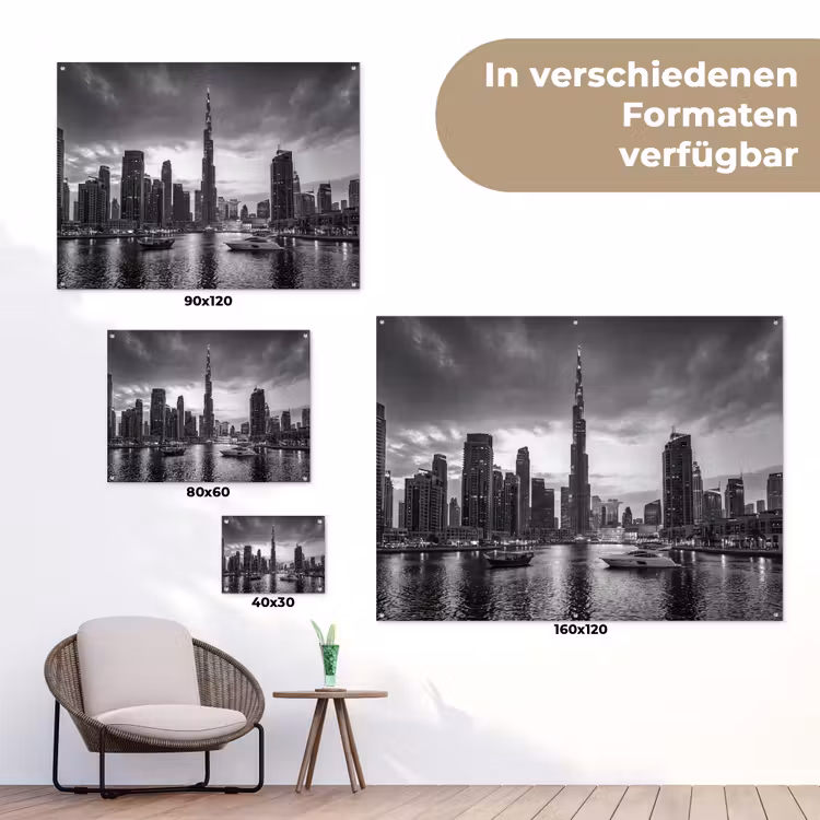 Stad - Skyline - Architectuur - Avond - Zwart-wit tuinposter los doek klein -Xsfeer9_DE