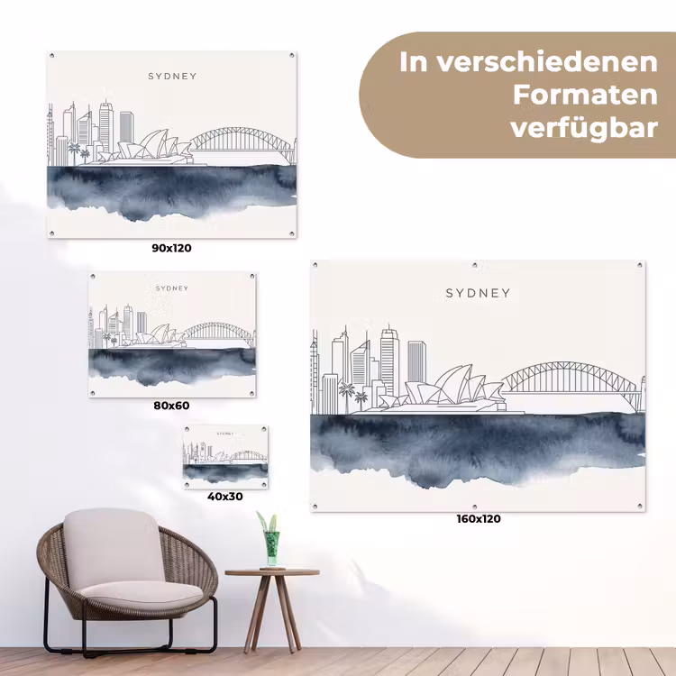 Stad - Skyline - Architectuur - Minimalistisch - Blauw tuinposter los doek klein -Xsfeer9_DE