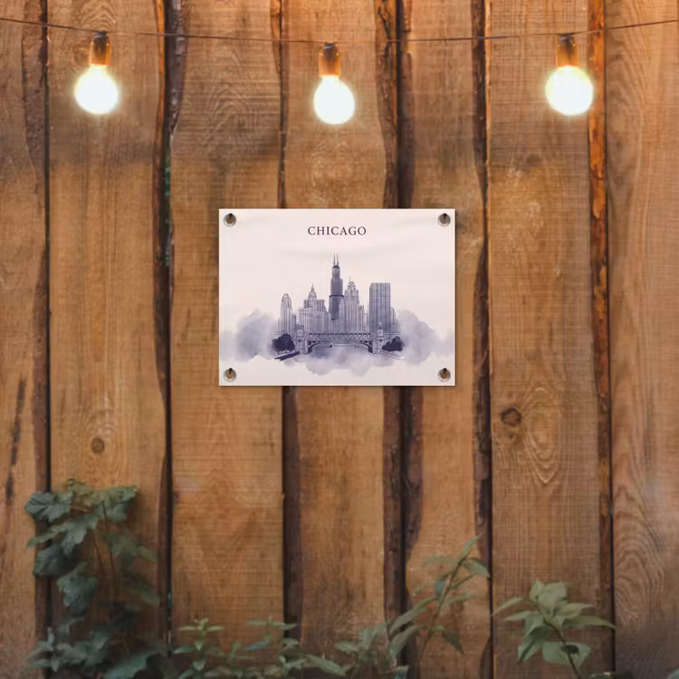 Stad - Skyline - Architectuur - Lijntekening - Blauw tuinposter los doek klein -sfeer1