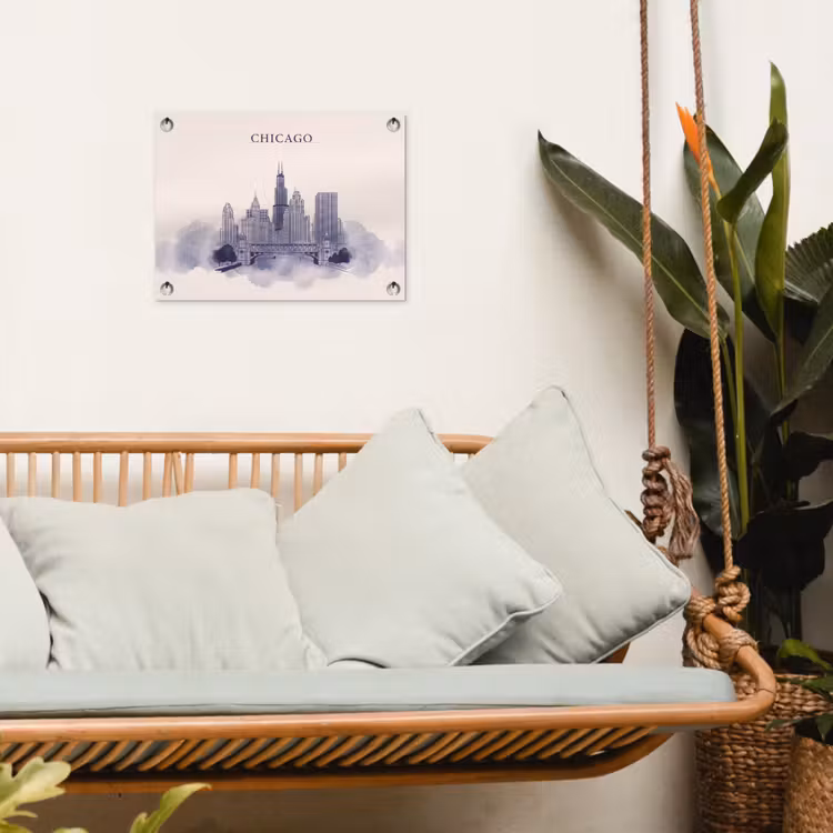 Stad - Skyline - Architectuur - Lijntekening - Blauw tuinposter los doek klein -sfeer7