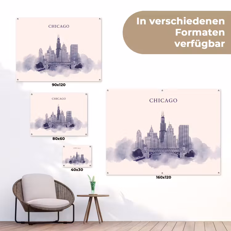 Stad - Skyline - Architectuur - Lijntekening - Blauw tuinposter los doek klein -Xsfeer9_DE