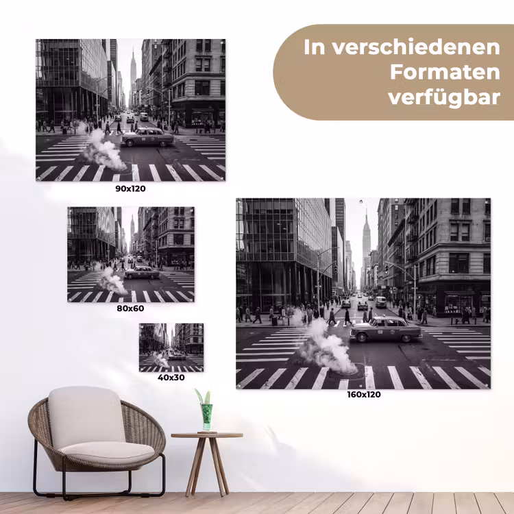 Stad - Straat - Gebouwen - Verkeer - Zwart-wit tuinposter los doek klein -Xsfeer9_DE