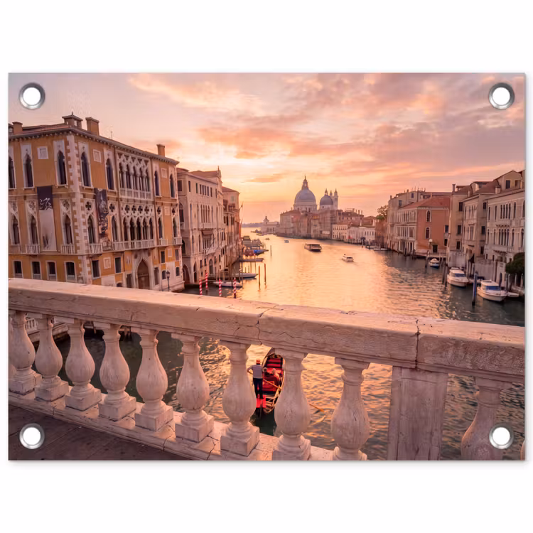 Stad - Venetië - Kanaal - Zonsopgang - Architectuur - Goud tuinposter los doek klein -3d