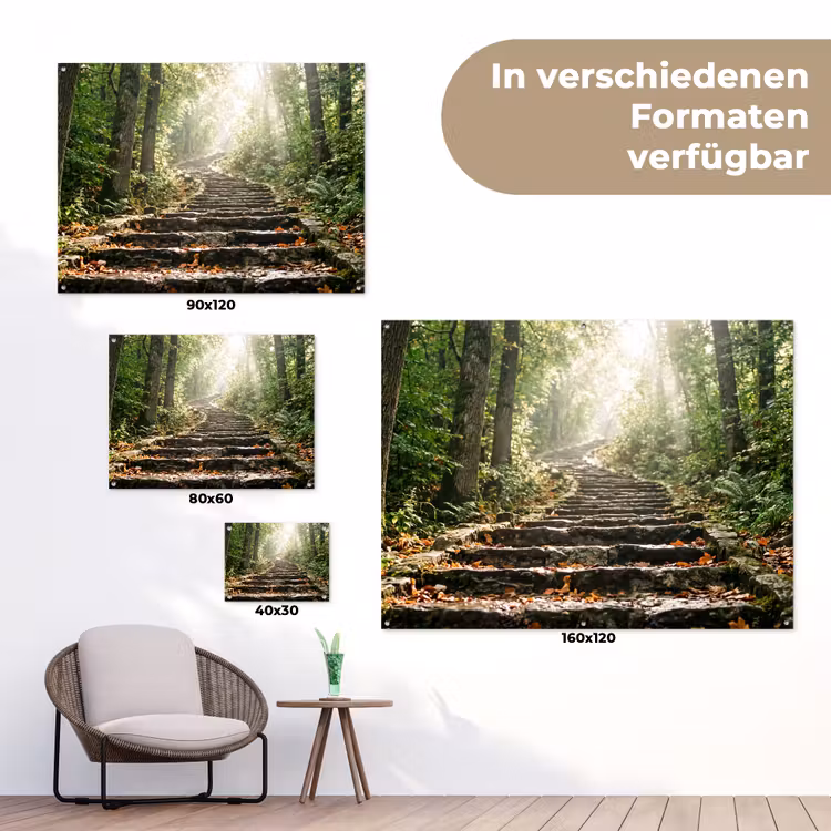 Stenen - Trap - Bos - Natuur tuinposter los doek klein -Xsfeer9_DE