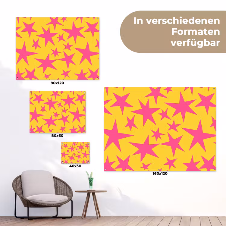 Sterren - Patroon - Roze - Geel tuinposter los doek klein 239 -Xsfeer9_DE