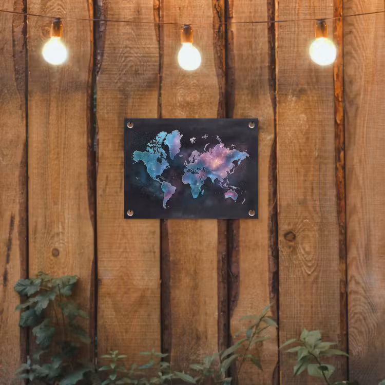 Sterren - Wereldkaart - Blauw tuinposter los doek klein -sfeer1