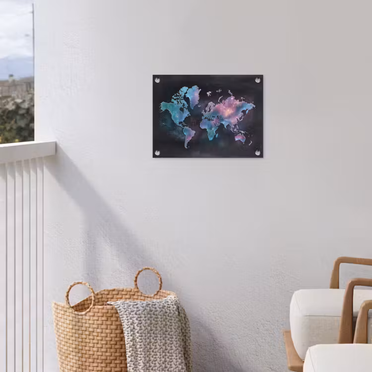 Sterren - Wereldkaart - Blauw tuinposter los doek klein -sfeer8