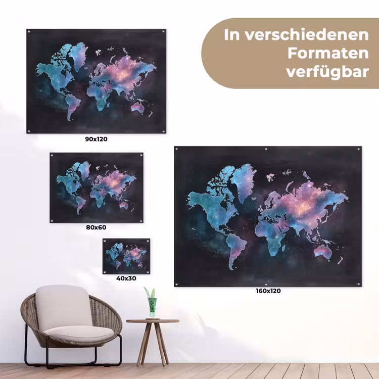 Sterren - Wereldkaart - Blauw tuinposter los doek klein -Xsfeer9_DE