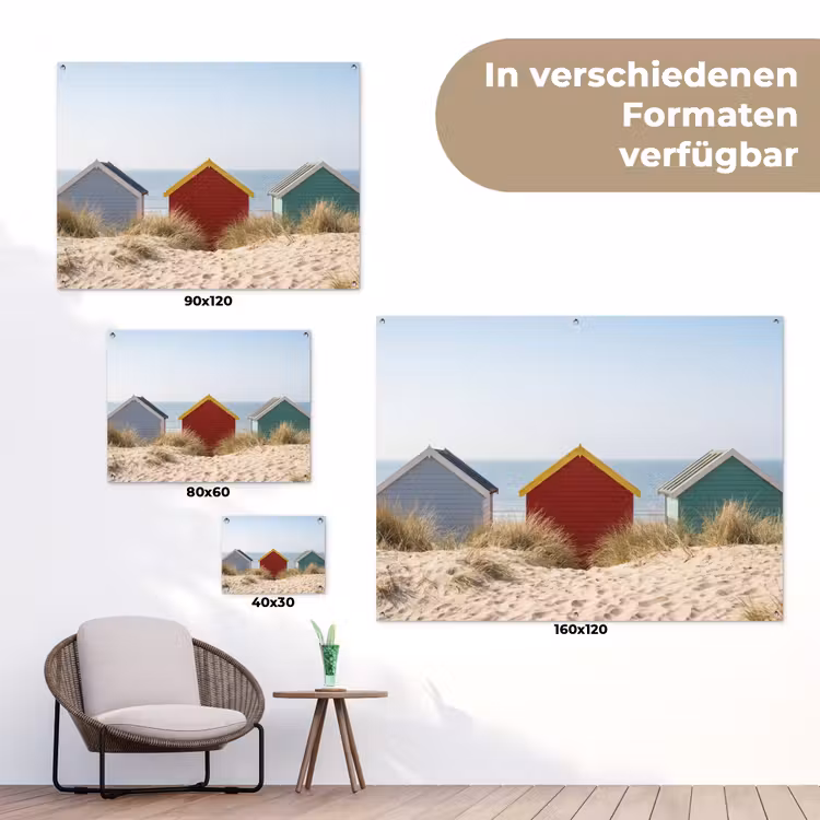 Strand - Huisjes - Kleurrijk - Duinen tuinposter los doek klein -Xsfeer9_DE