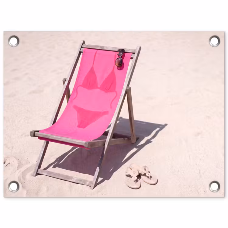 Strand - Ligstoel - Badkleding - Zomer - Roze tuinposter los doek klein -3d