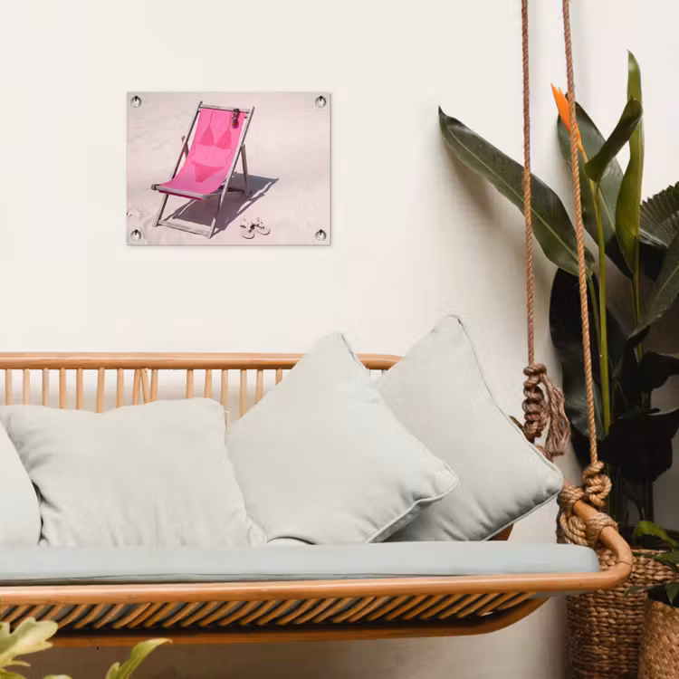 Strand - Ligstoel - Badkleding - Zomer - Roze tuinposter los doek klein -sfeer7