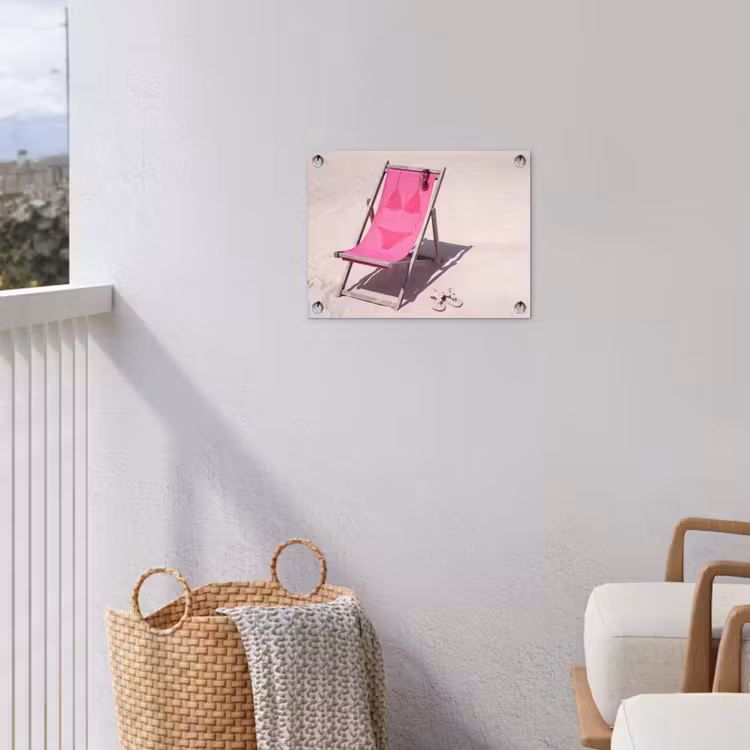 Strand - Ligstoel - Badkleding - Zomer - Roze tuinposter los doek klein -sfeer8
