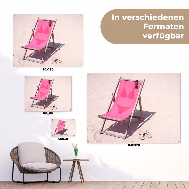 Strand - Ligstoel - Badkleding - Zomer - Roze tuinposter los doek klein -Xsfeer9_DE