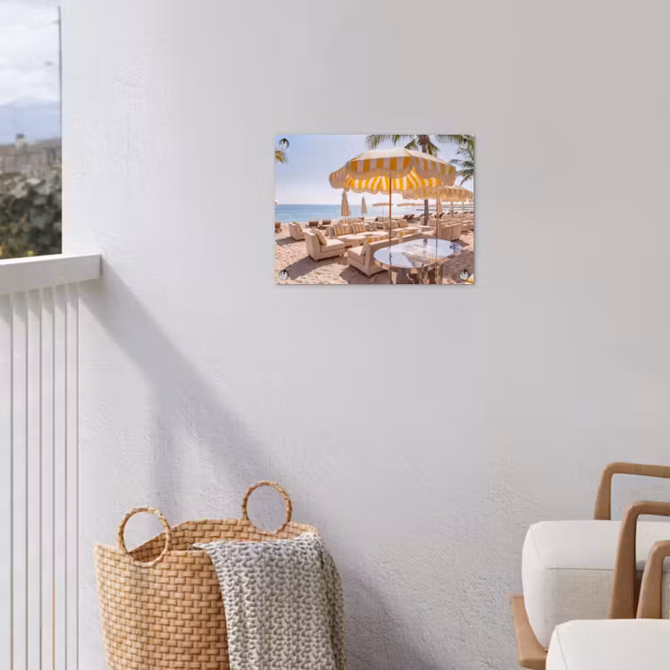 Strand - Ligbedden - Vakantie - Modern - Geel tuinposter los doek klein -sfeer8