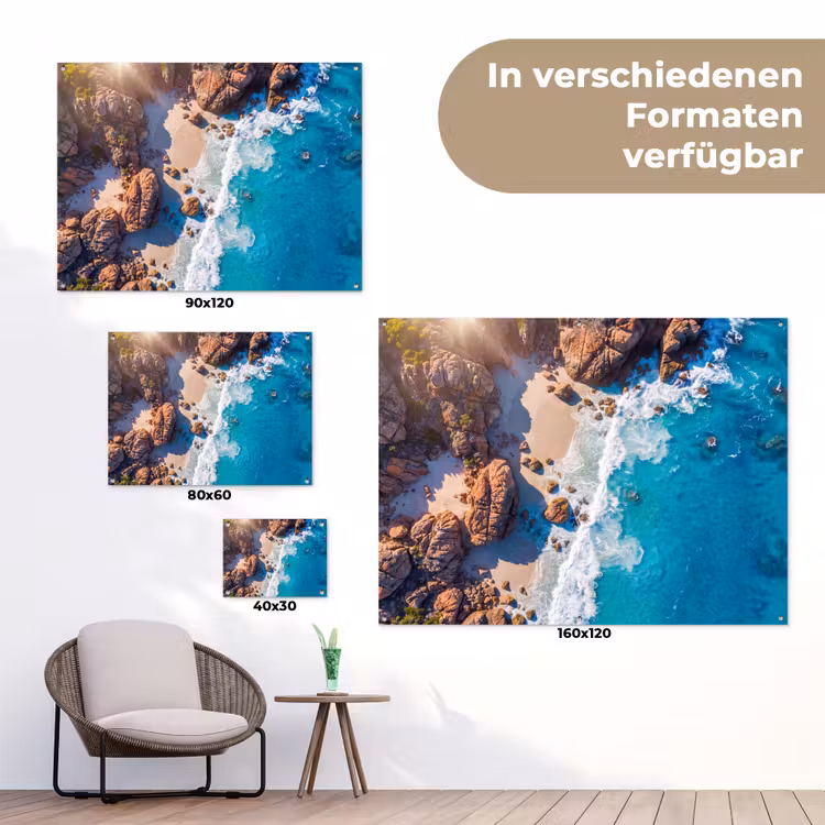 Strand - Zee - Rotsen - Natuur - Blauw tuinposter los doek klein -Xsfeer9_DE