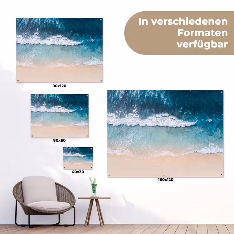 Strand - Zee - Golven - Natuur - Blauw tuinposter los doek klein -Xsfeer9_DE