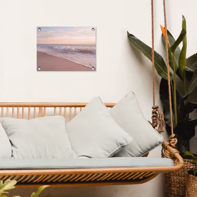 Strand - Zee - Golven - Natuur - Zonsondergang tuinposter los doek klein -sfeer7