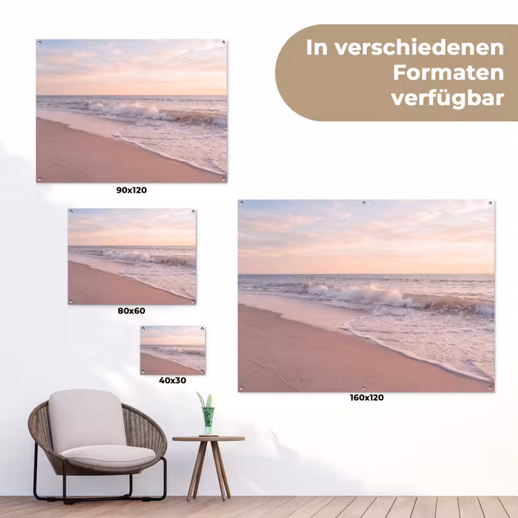 Strand - Zee - Golven - Natuur - Zonsondergang tuinposter los doek klein -Xsfeer9_DE