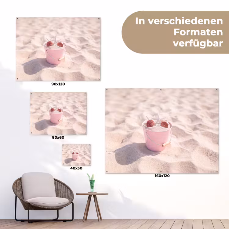 Strand - Schelpen - Zomer - Roze - Decoratie tuinposter los doek klein -Xsfeer9_DE