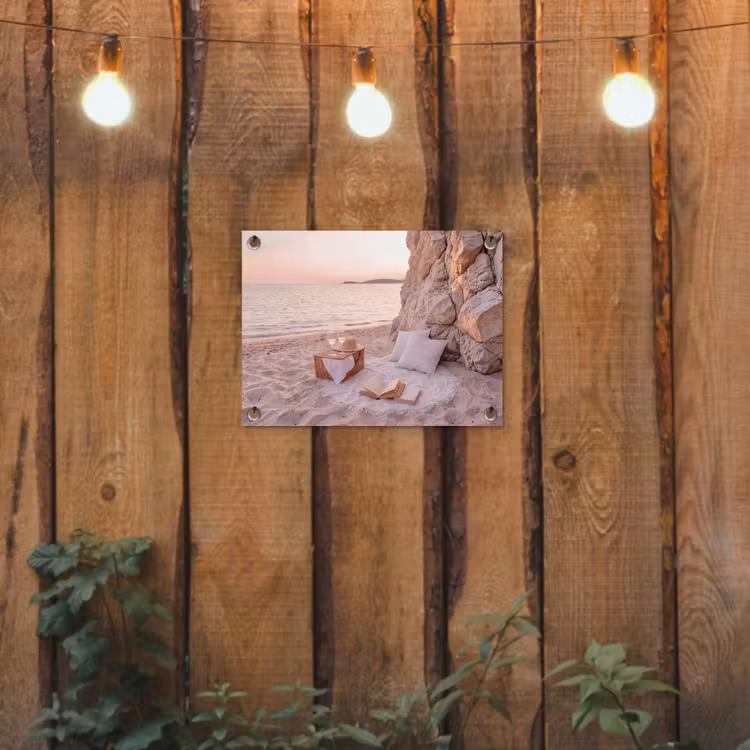 Strand - Picknick - Zonsondergang - Zomer - Natuur tuinposter los doek klein -sfeer1