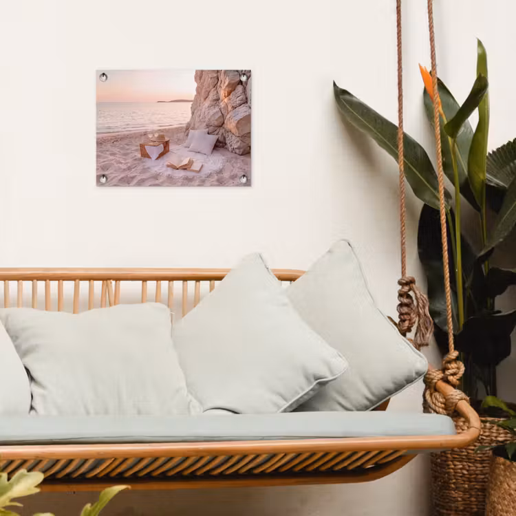 Strand - Picknick - Zonsondergang - Zomer - Natuur tuinposter los doek klein -sfeer7