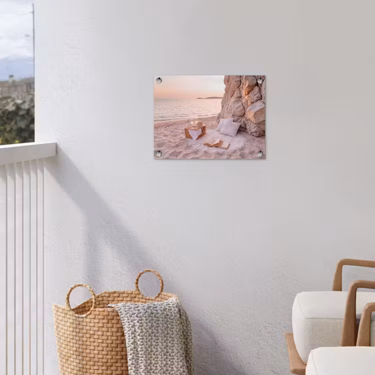 Strand - Picknick - Zonsondergang - Zomer - Natuur tuinposter los doek klein -sfeer8