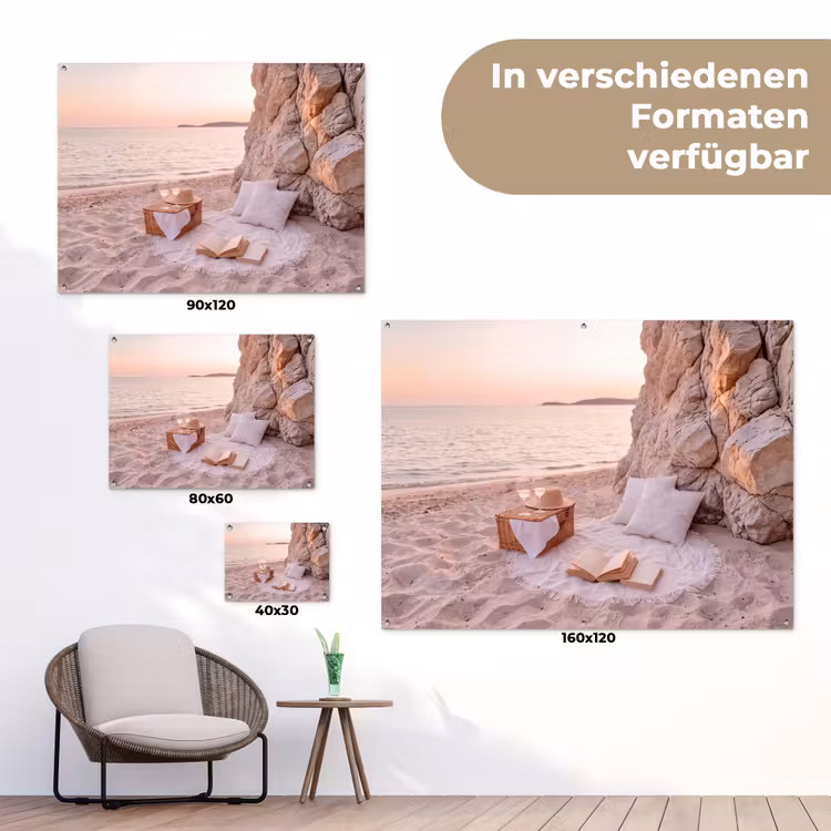 Strand - Picknick - Zonsondergang - Zomer - Natuur tuinposter los doek klein -Xsfeer9_DE