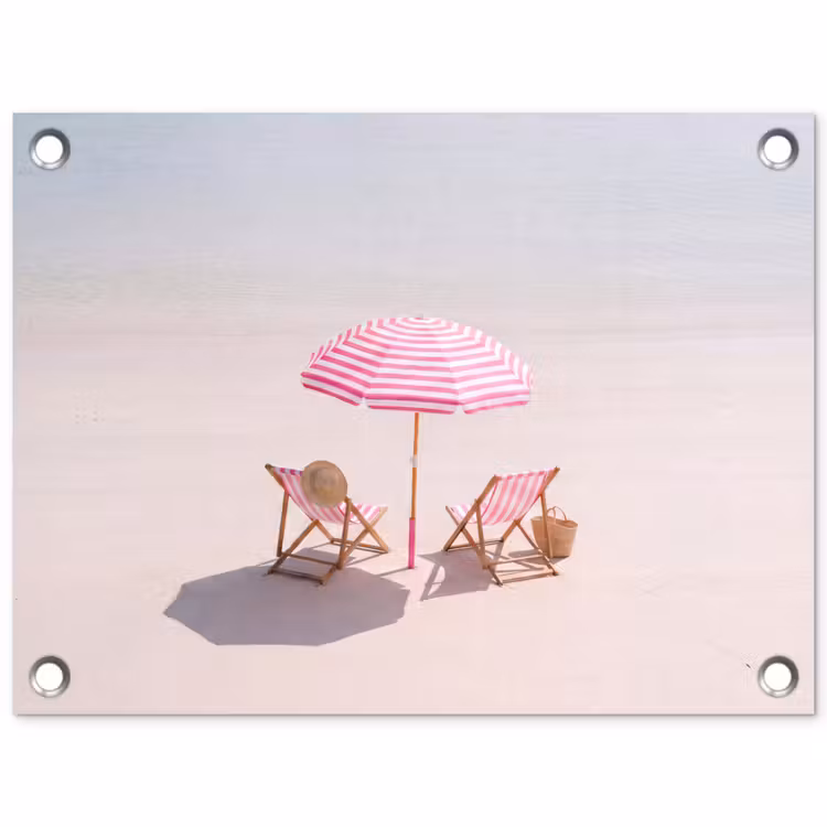 Strand - Parasol - Ligstoel - Zomer - Roze tuinposter los doek klein -3d