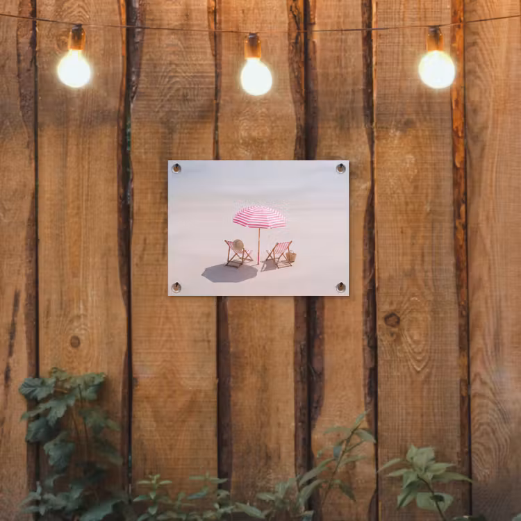 Strand - Parasol - Ligstoel - Zomer - Roze tuinposter los doek klein -sfeer1