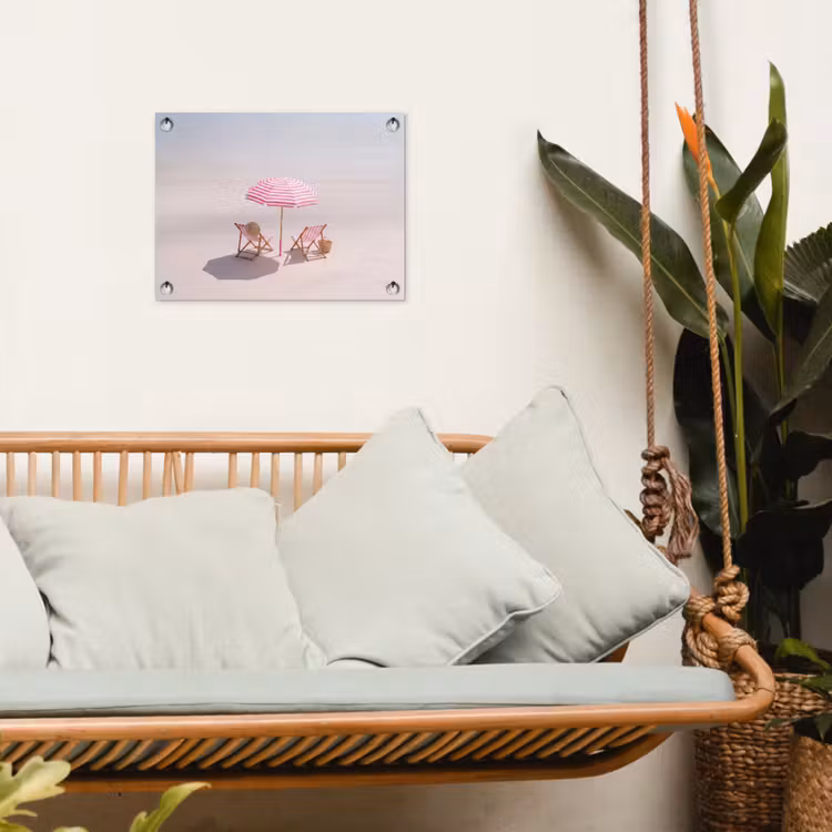 Strand - Parasol - Ligstoel - Zomer - Roze tuinposter los doek klein -sfeer7