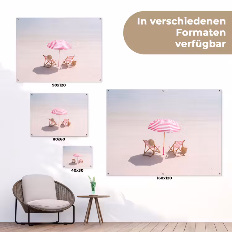 Strand - Parasol - Ligstoel - Zomer - Roze tuinposter los doek klein -Xsfeer9_DE