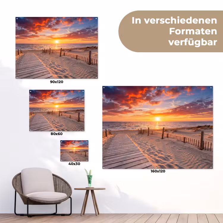 Strand - Zonsondergang - Zee - Natuur - Oranje tuinposter los doek klein -Xsfeer9_DE
