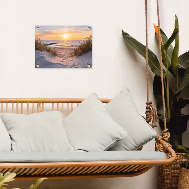 Strand - Zonsondergang - Natuur - Landschap tuinposter los doek klein -sfeer7