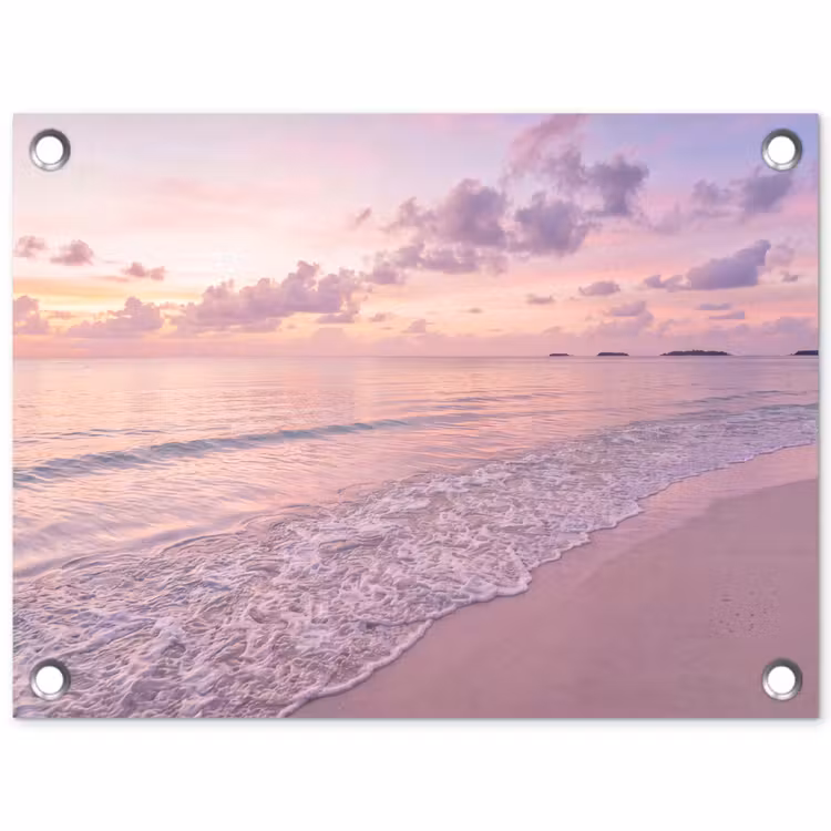 Strand - Zonsondergang - Natuur - Minimalistisch - Roze tuinposter los doek klein -3d