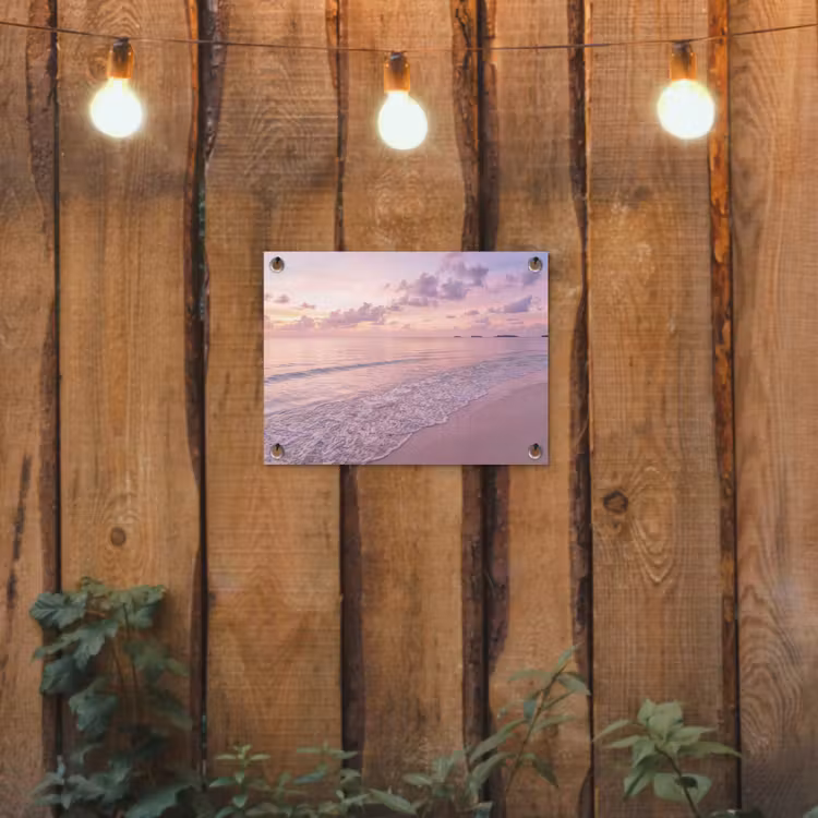 Strand - Zonsondergang - Natuur - Minimalistisch - Roze tuinposter los doek klein -sfeer1