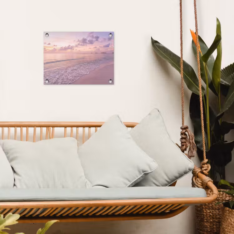 Strand - Zonsondergang - Natuur - Minimalistisch - Roze tuinposter los doek klein -sfeer7