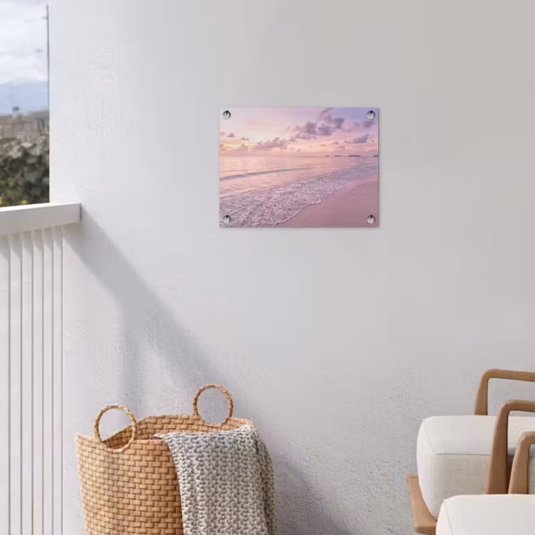 Strand - Zonsondergang - Natuur - Minimalistisch - Roze tuinposter los doek klein -sfeer8