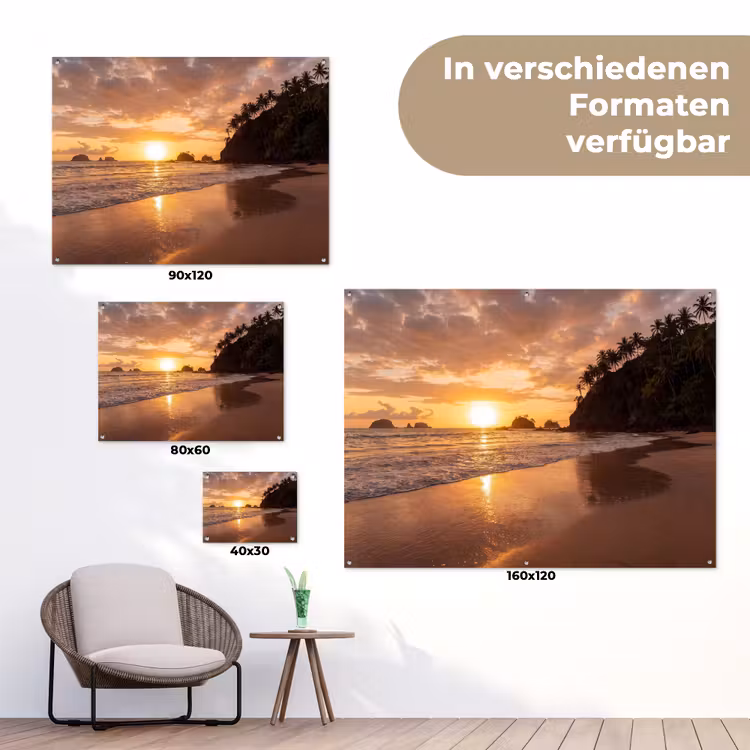 Strand - Zonsondergang - Natuur - Tropisch - Oranje tuinposter los doek klein -Xsfeer9_DE