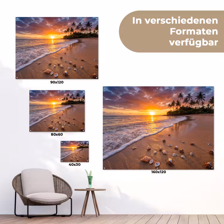Strand - Zonsondergang - Palmbomen - Natuur - Oranje tuinposter los doek klein -Xsfeer9_DE