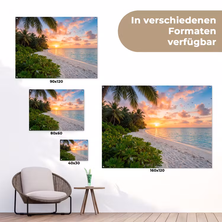 Strand - Zonsondergang - Palmbomen - Tropisch - Natuur tuinposter los doek klein -Xsfeer9_DE